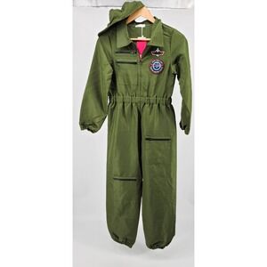 Relibeauty Kids Fighter Pilot Flight Suit Costume Olive Green Jumpsuit with Hat